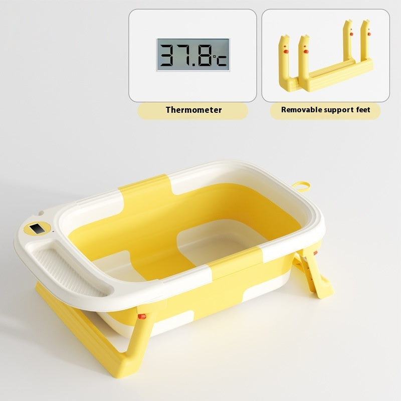 New 2025 0-3 Years Old Baby Folding Tub Sitting Lying Wash Portable With Water Thermometer