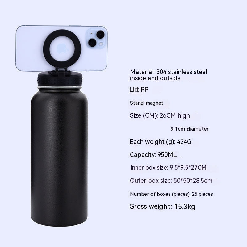 AMAZONY 2024New 32oz Stainless Steel 304 Space Pot Double-layer Vacuum Cup With Mobile Phone Bracket Magnetic Cover
