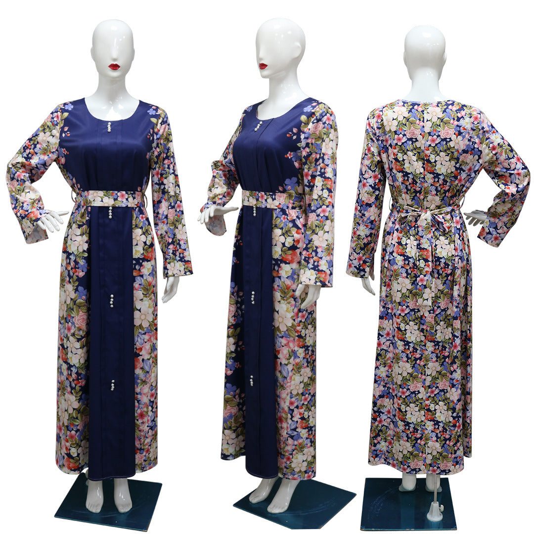 Brand New 2025 Middle East Print Dress Muslim Robe, FREE GIFT -Laptop Stand
