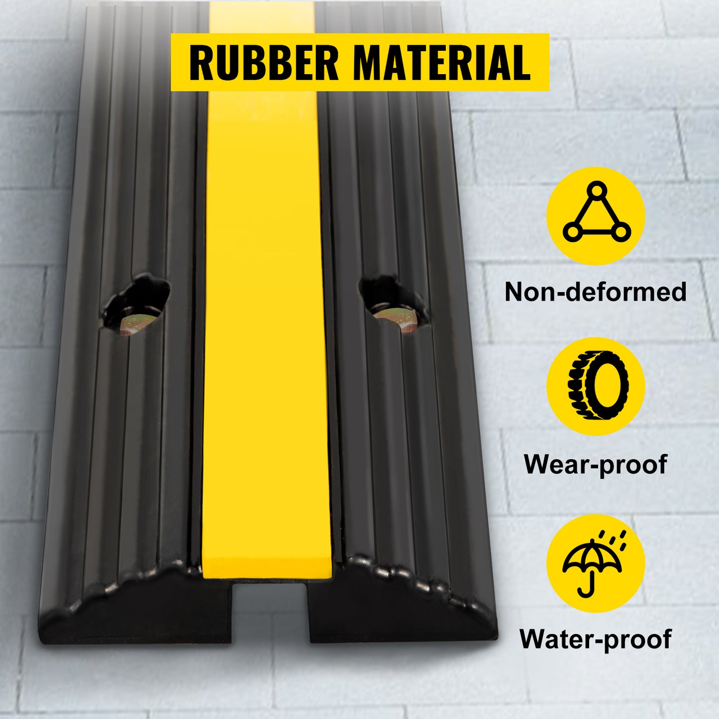 VEVOR Modular Rubber Speed Bump 1 Channel Driveway Cable Protector Ramp Wire Cover Cord Guard for Parking Lot Warehouses Traffic