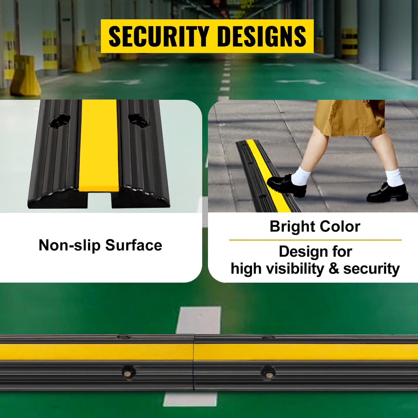VEVOR Modular Rubber Speed Bump 1 Channel Driveway Cable Protector Ramp Wire Cover Cord Guard for Parking Lot Warehouses Traffic