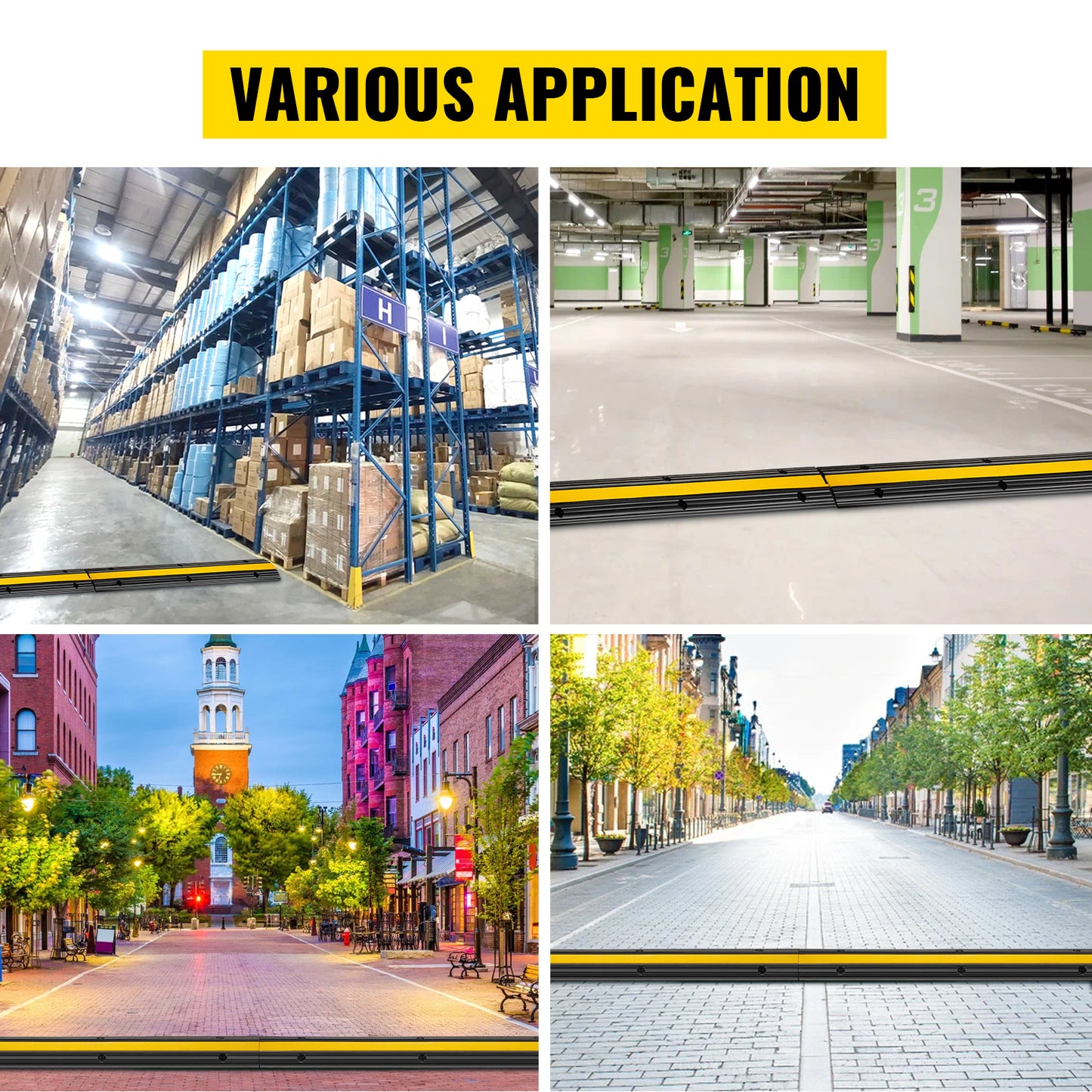 VEVOR Modular Rubber Speed Bump 1 Channel Driveway Cable Protector Ramp Wire Cover Cord Guard for Parking Lot Warehouses Traffic