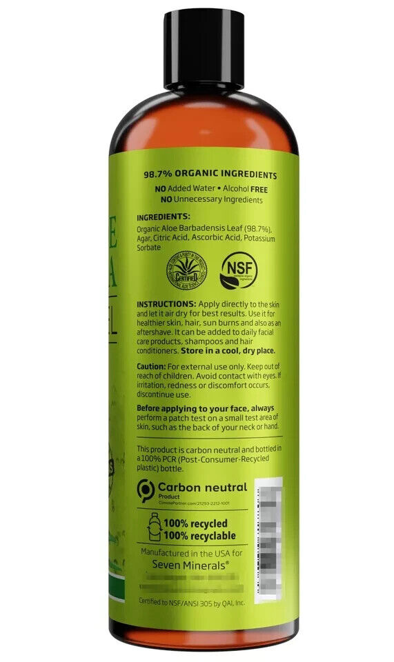 Organic Aloe Vera Gel from freshly cut 100% Pure Aloe - Big 12oz - HighestQua...