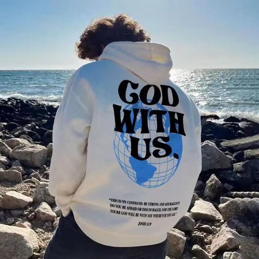2024-2025 Men's And Women's Fleece-lined Letter Print Kangaroo Pocket Drawstring Printed Hoodie
