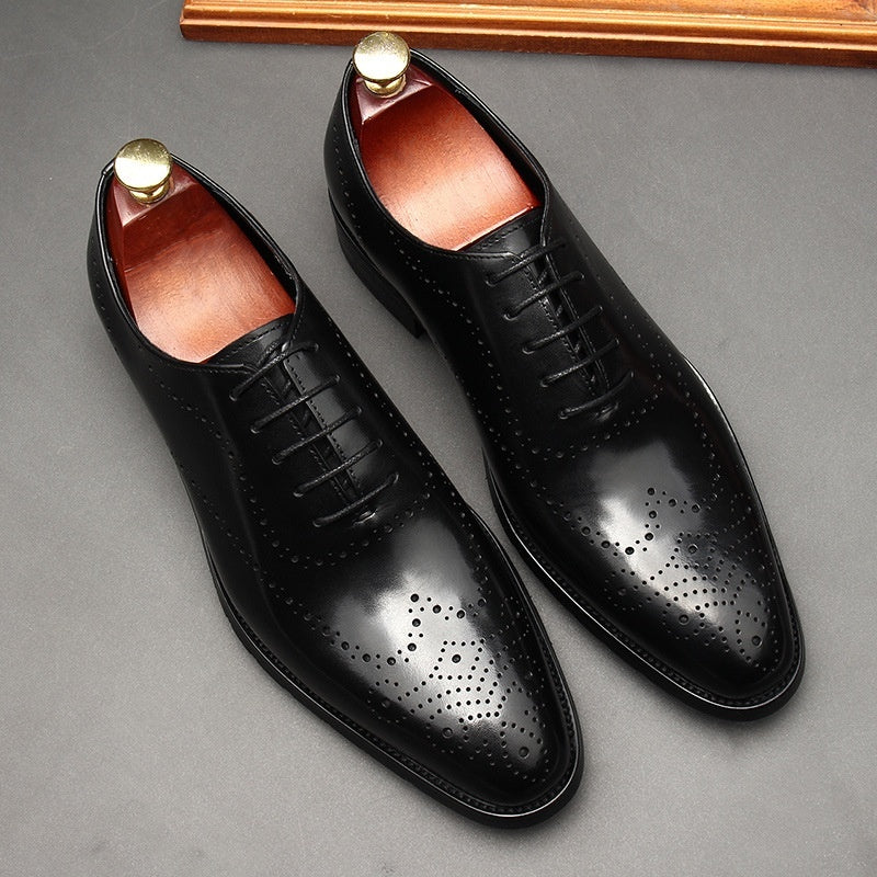AMAZONY 2025 Brand new Collection Leather Shoes Men's British Pointed Toe Business Formal Wear Lace-up Shoes Men