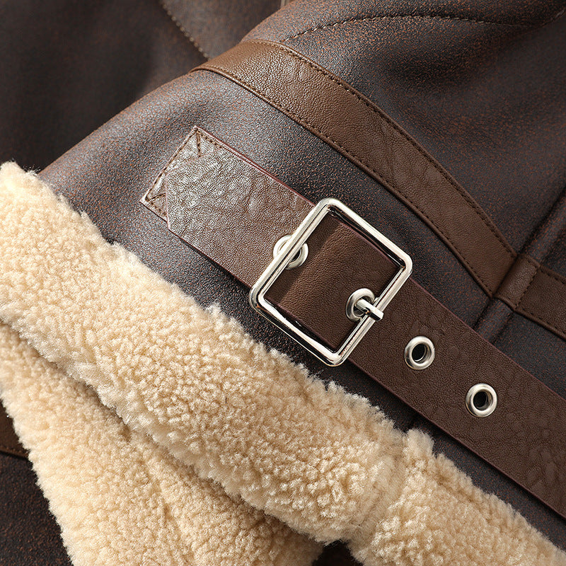 Men's Polo Collar Jacket Casual Plus Size Fur Integrated Fleece-lined Thickened-Free Laptop Stand is a give away