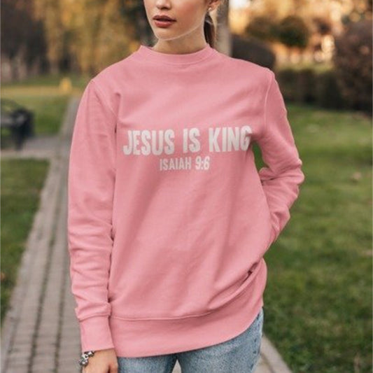 JESUS CHRIST IS KING Ladies Printed Sweater Kawaii Bear Pattern Brand New 2025