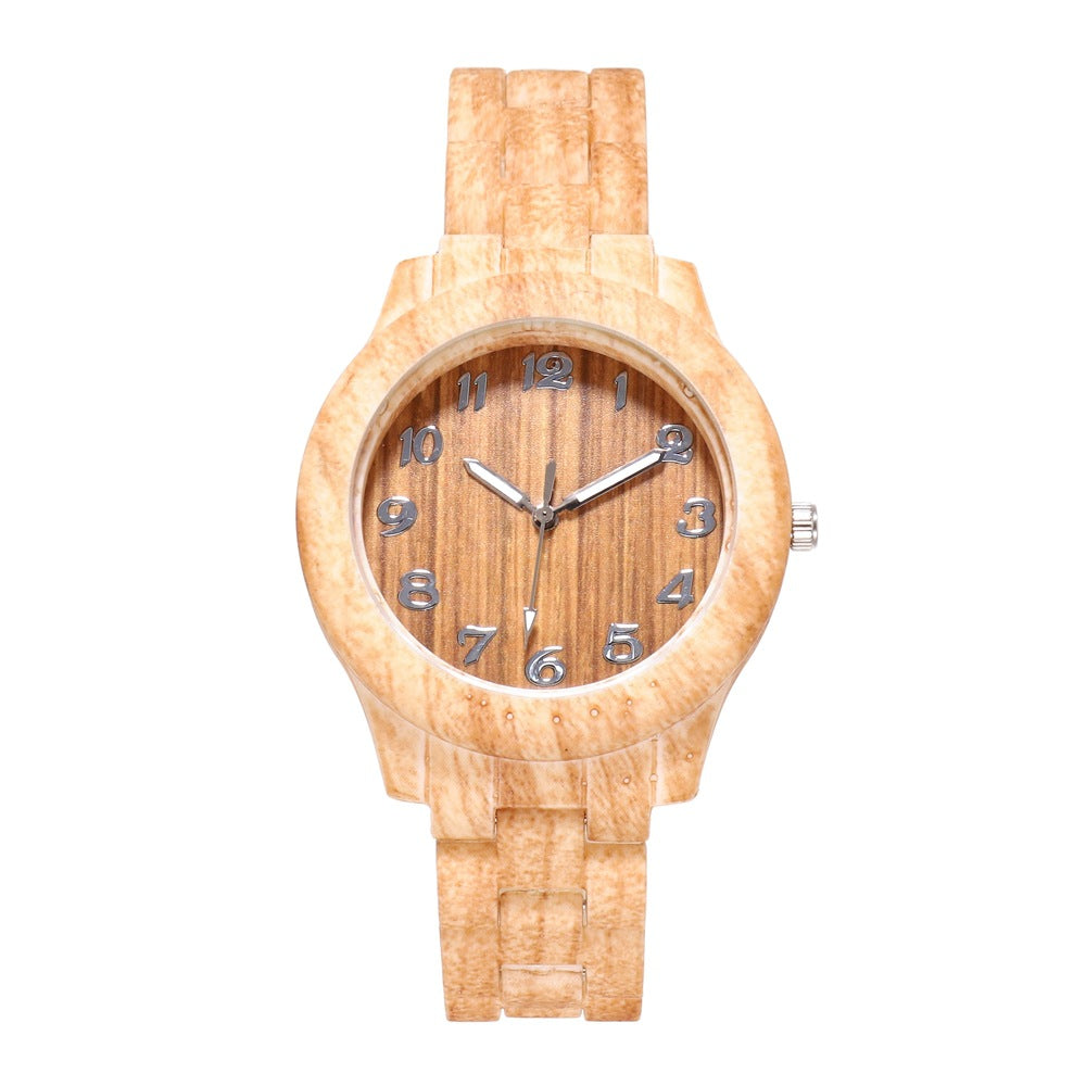 New Style logo-free Wood Pattern Simple Digital Iimitation Steel Band Women's Watch Fashion Quartz Wrist Watch Women's Watch