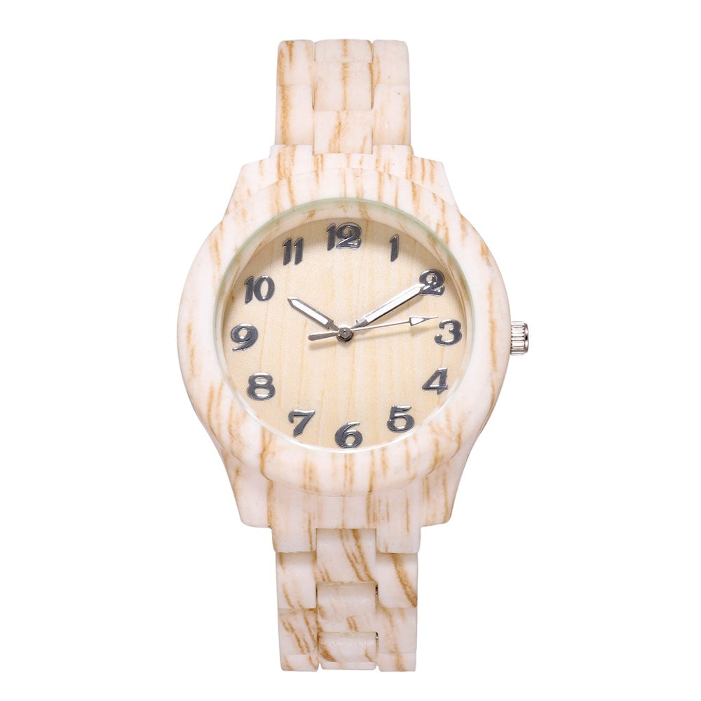 New Style logo-free Wood Pattern Simple Digital Iimitation Steel Band Women's Watch Fashion Quartz Wrist Watch Women's Watch