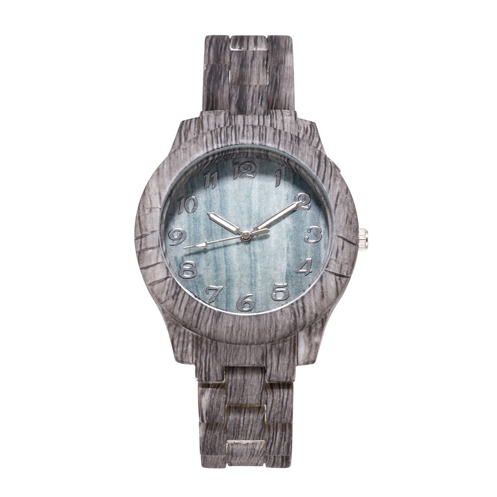 New Style logo-free Wood Pattern Simple Digital Iimitation Steel Band Women's Watch Fashion Quartz Wrist Watch Women's Watch