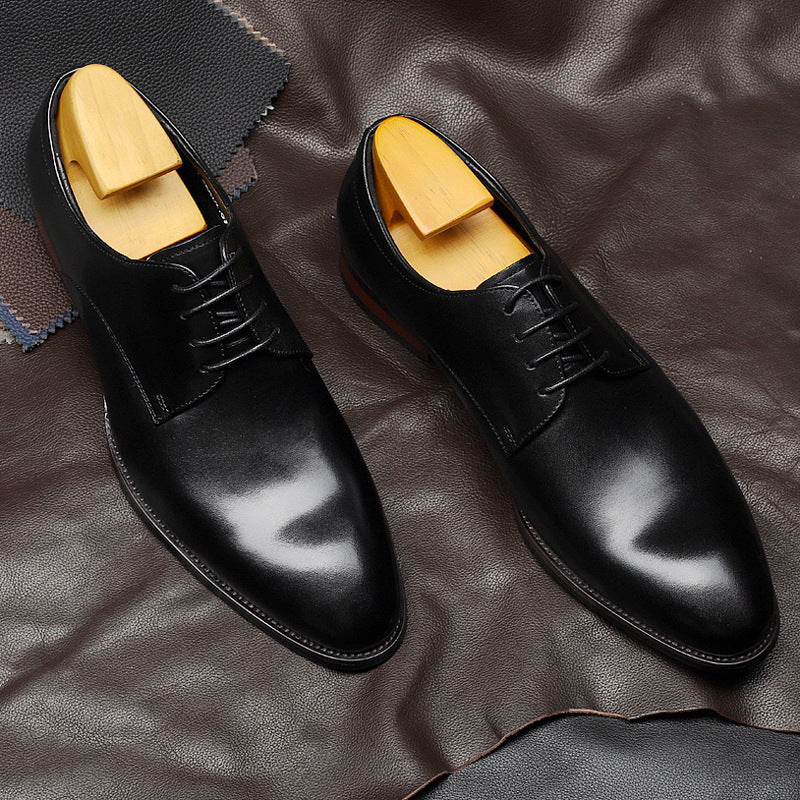 New Business Casual Leather Shoes Men's British Pointed Toe Lace-up Cowhide Suit