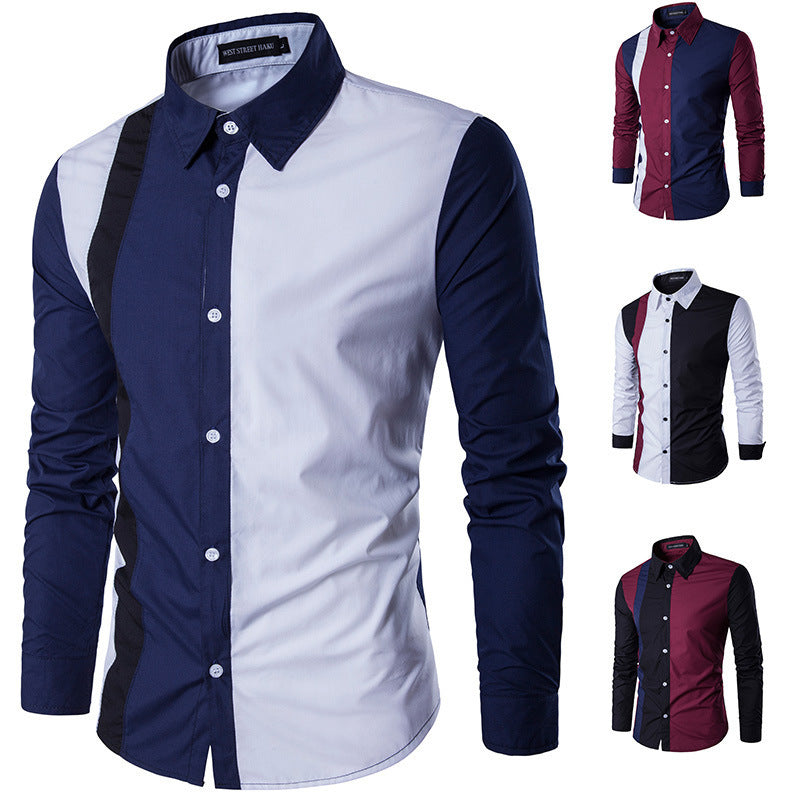 Men's pointed collar long sleeve spliced shirt