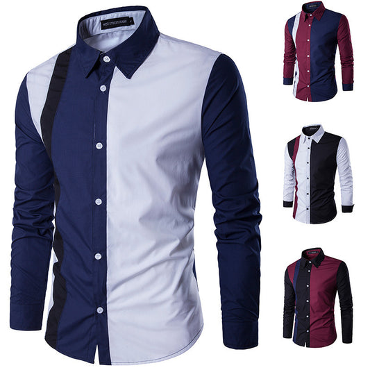 Men's pointed collar long sleeve spliced shirt