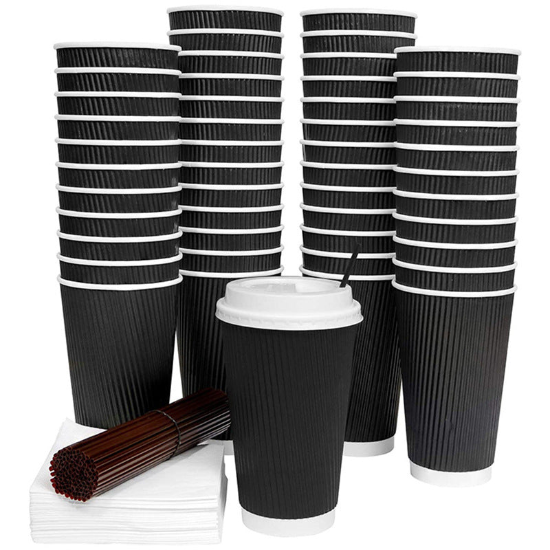 Factory direct wholesale disposable hot drink milk cup coffee shop corrugated cup can be equipped with lid LOGO printing coffee