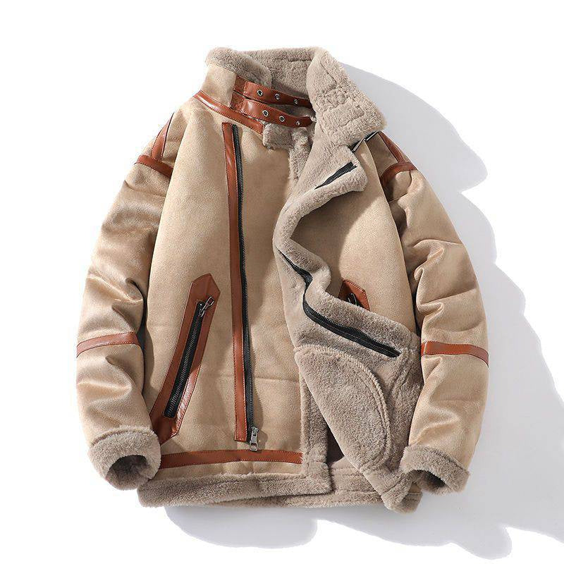 Fur Integrated Fleece-lined Padded Lapel Plus Size Leather Coat buy one coat and get One free Laptop Stand FREE