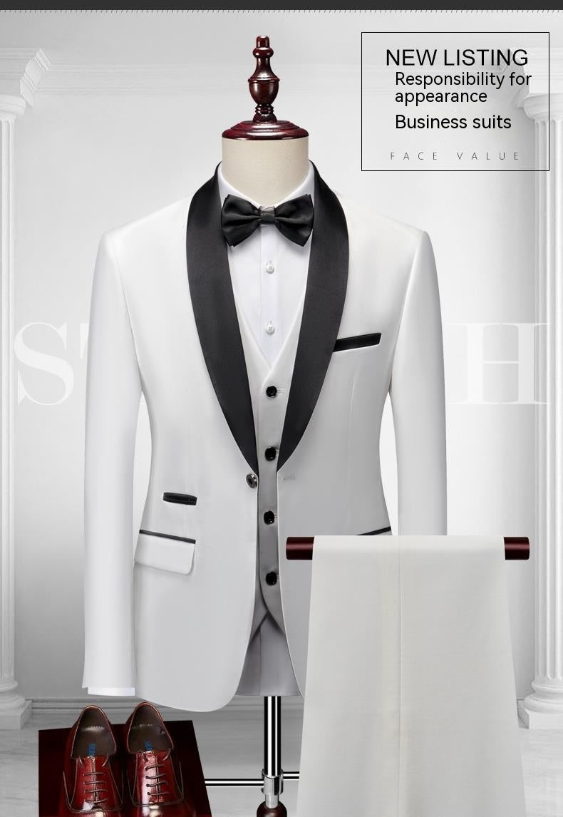 Men's Suit Set Green Fruit Collar Stage Suit Dress Host Performance Bridegroom Best Man Three-piece Suit
