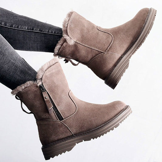 NEW 2025 Autumn Winter All-Match Plus Velvet Mid-Tube Flat Snow Boots