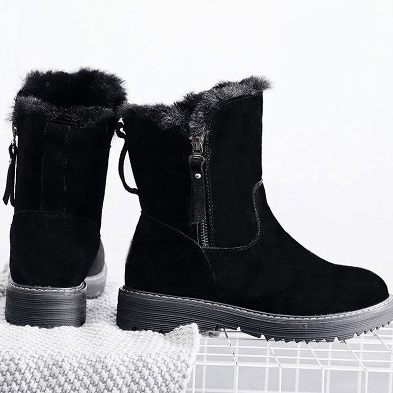 NEW 2025 Autumn Winter All-Match Plus Velvet Mid-Tube Flat Snow Boots