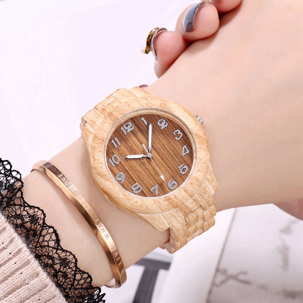 New Style logo-free Wood Pattern Simple Digital Iimitation Steel Band Women's Watch Fashion Quartz Wrist Watch Women's Watch
