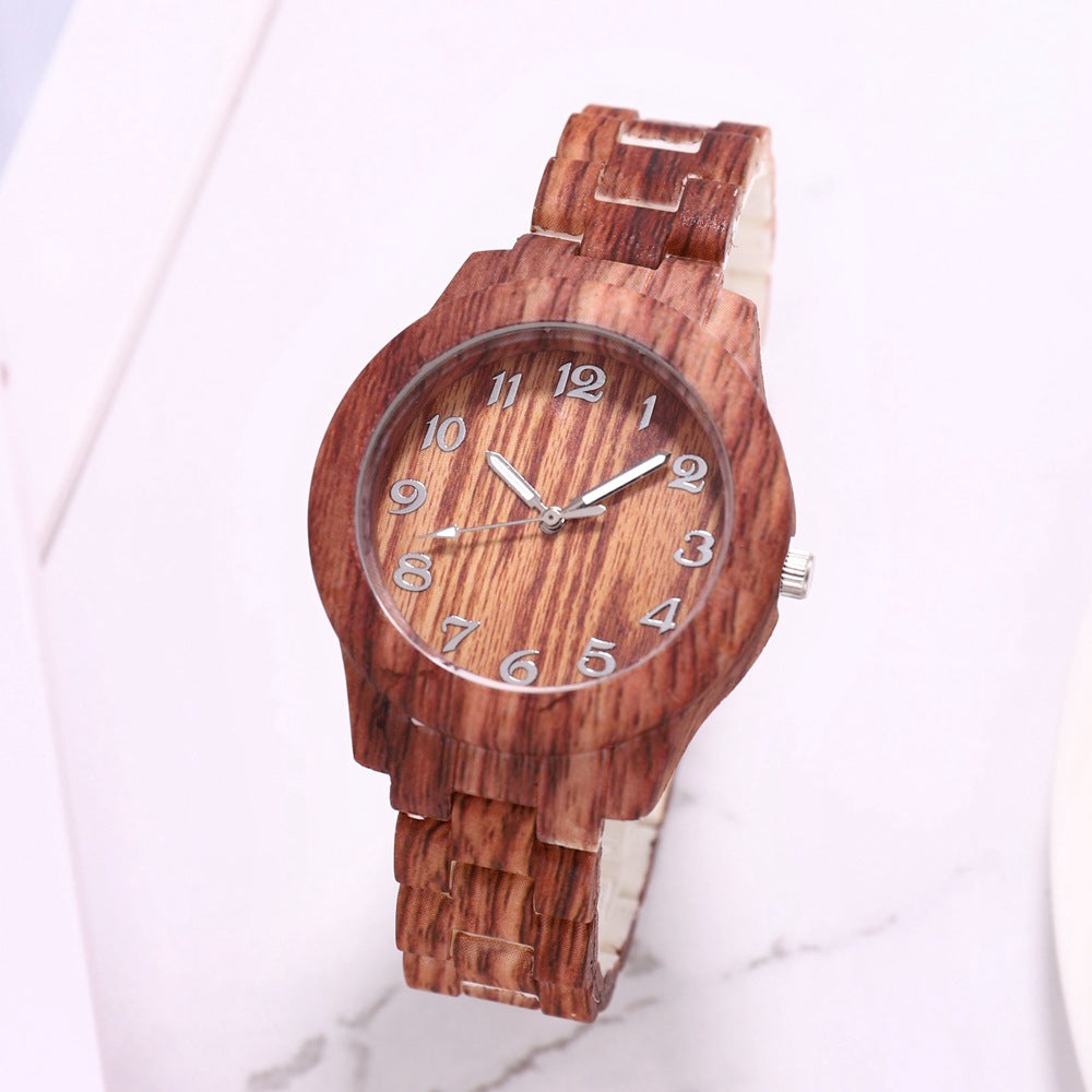New Style logo-free Wood Pattern Simple Digital Iimitation Steel Band Women's Watch Fashion Quartz Wrist Watch Women's Watch