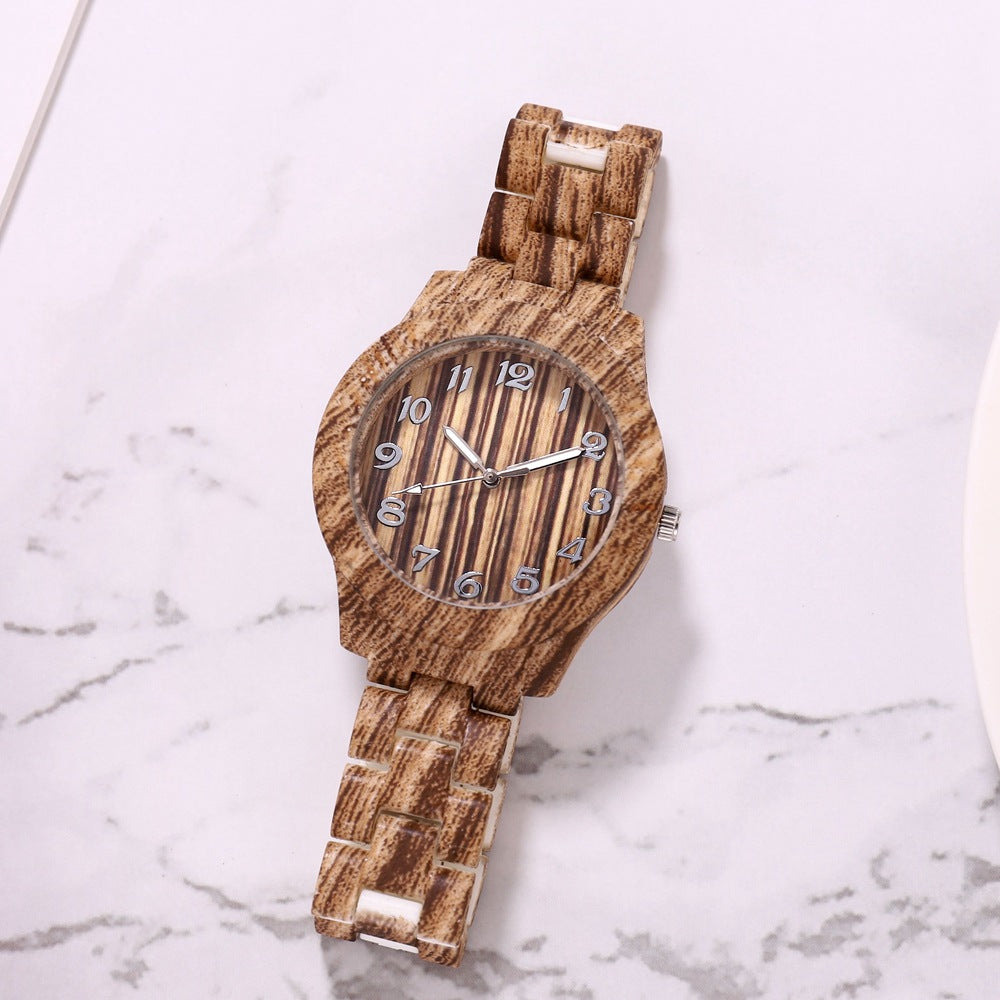 New Style logo-free Wood Pattern Simple Digital Iimitation Steel Band Women's Watch Fashion Quartz Wrist Watch Women's Watch