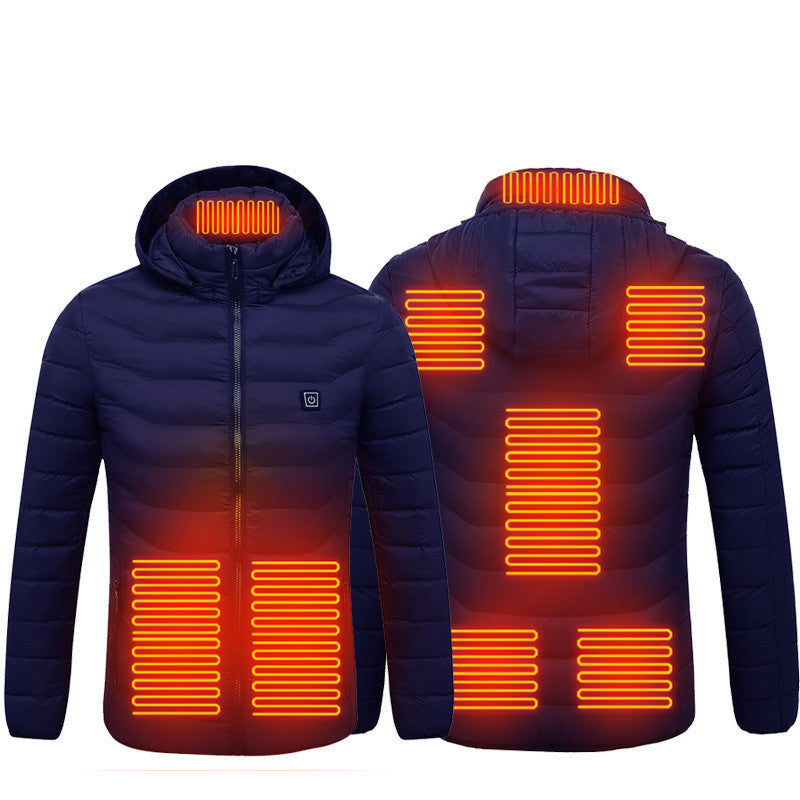 NEW 2024 Men Heated Puffer Jacket Electric Heating Coat Insulated Hood Windbreaker 9Heat Zones