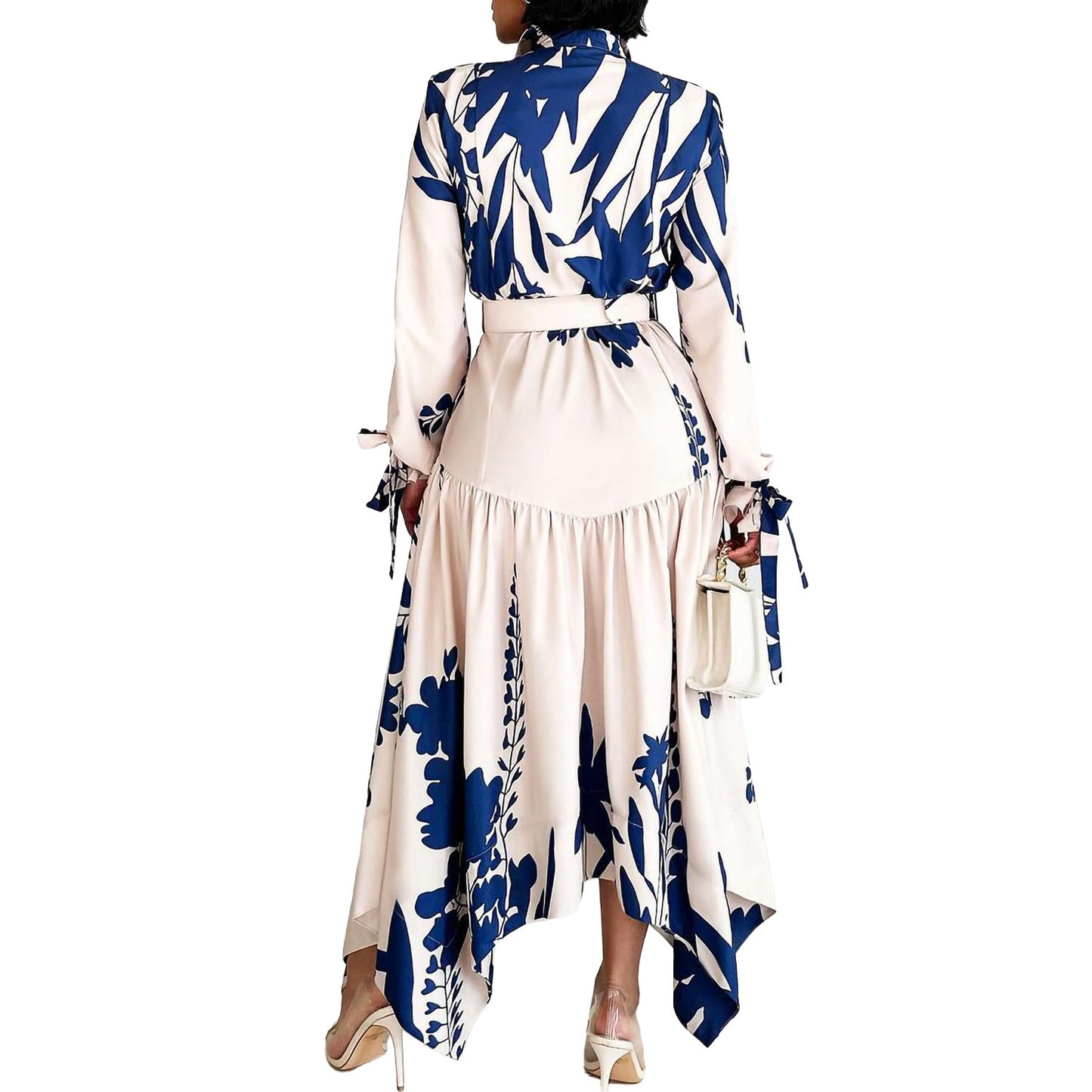Brand New Collection 2024-2025 Lapel Lace-up Waist-controlled Slimming Asymmetric Skirt Dress