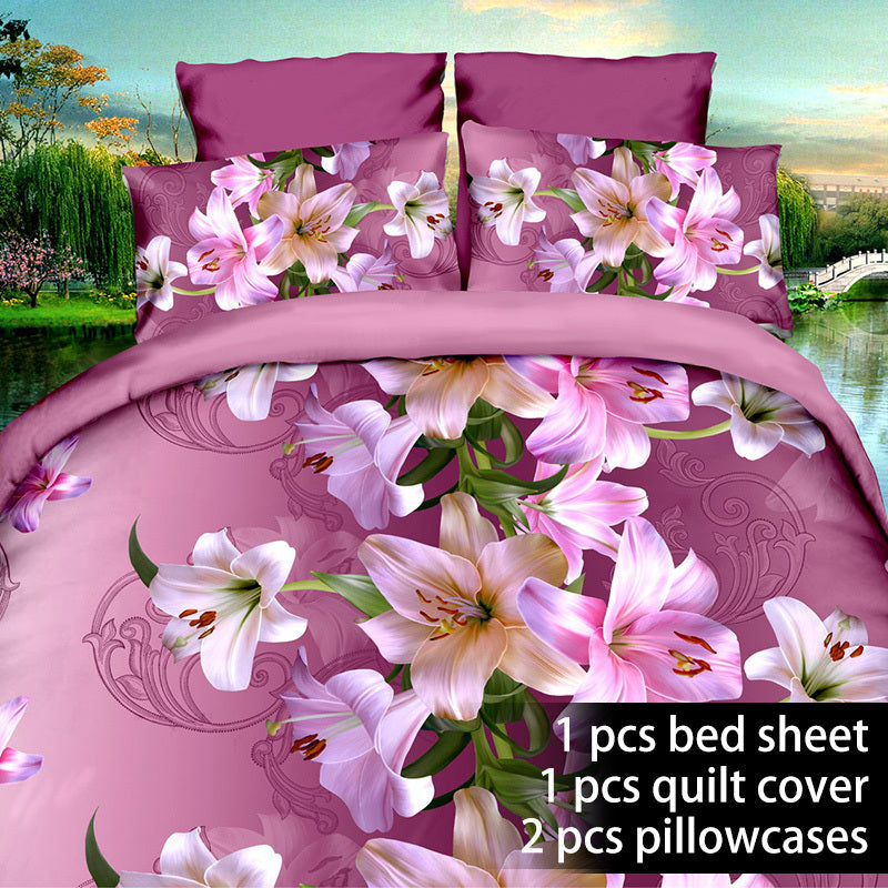 Four-piece set on 3D quilt bed