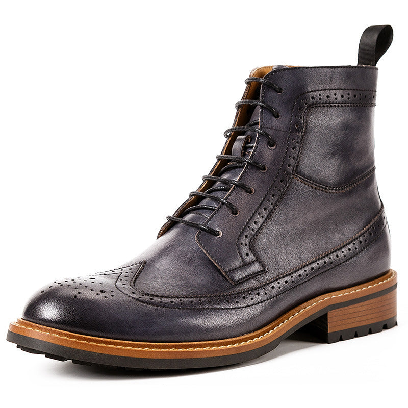 Men's High-top Casual Cowhide Round Toe Leather Boots Oxford Shoes