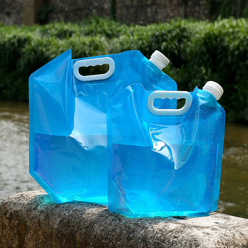 Water Container, 5L Collapsible Drinking Car Water Carrier Container, Outdoor Folding Water Bag for Sport, Hiking, Camping, BBQ, Picnic(Blue and transparent)