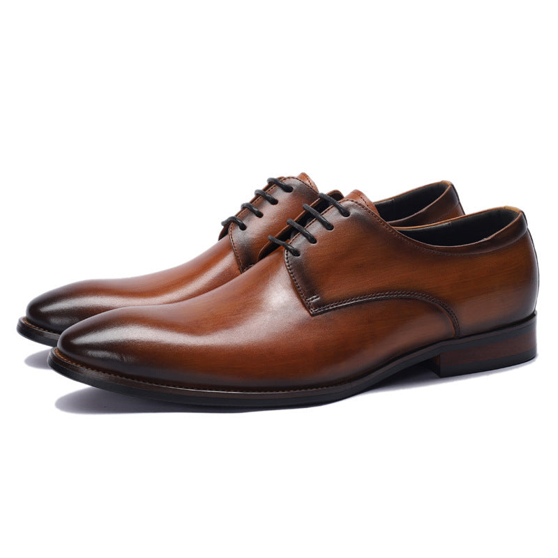 New Business Casual Leather Shoes Men's British Pointed Toe Lace-up Cowhide Suit