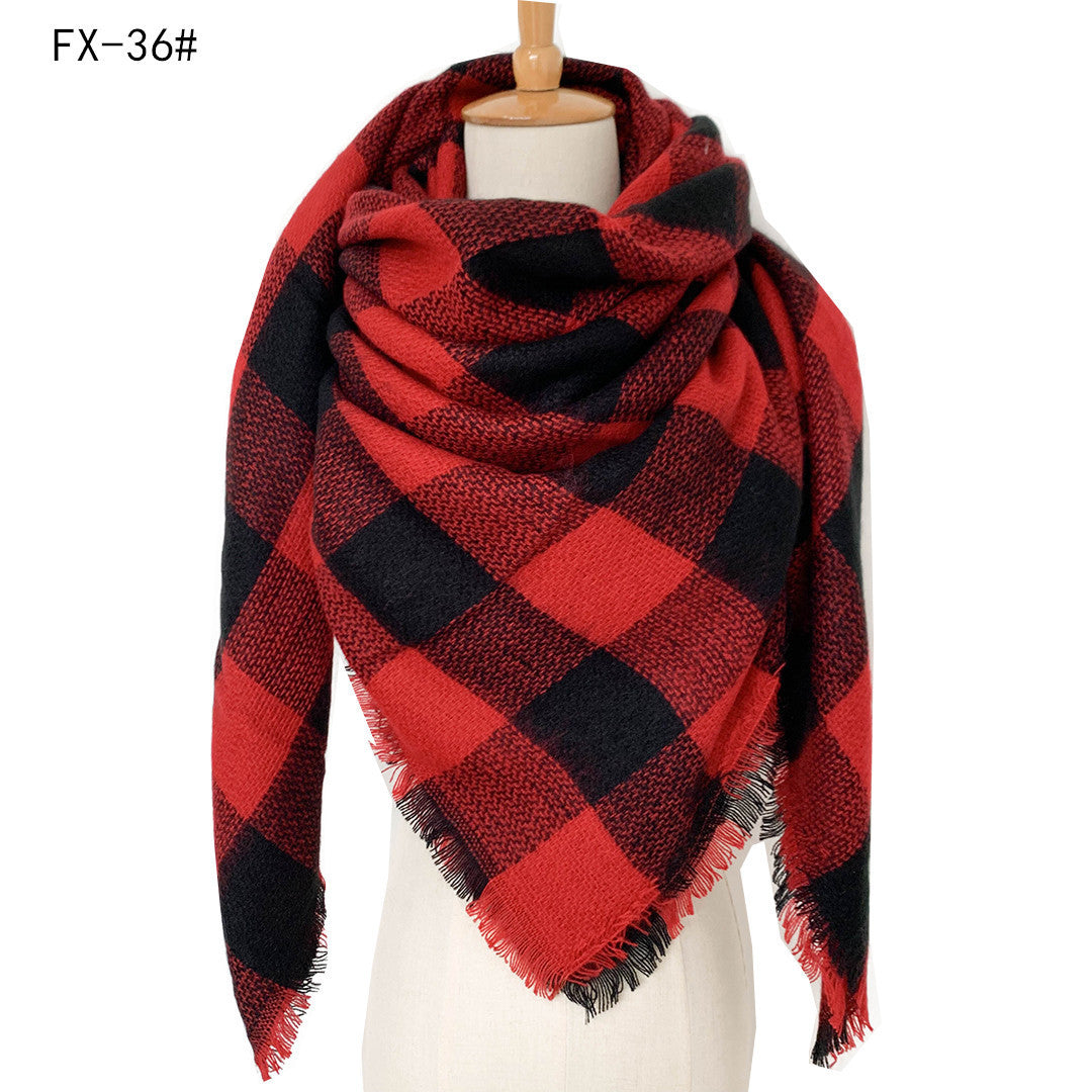 Cashmere-like Double-sided Colorful Plaid Scarf