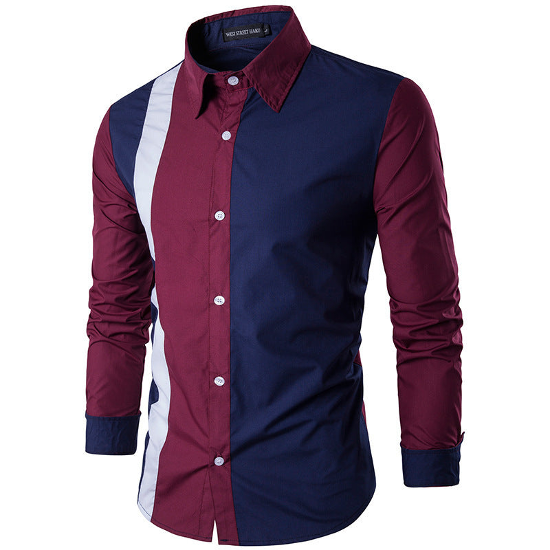 Men's pointed collar long sleeve spliced shirt