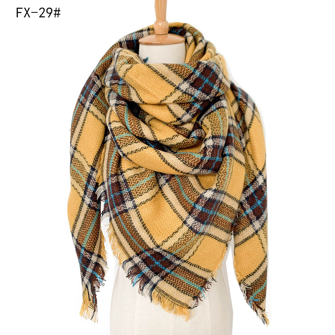 Cashmere-like Double-sided Colorful Plaid Scarf