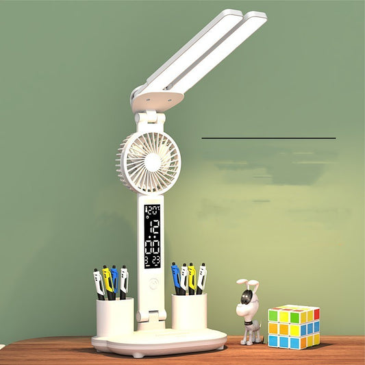 NEW 2024 Double Head Lighting LED Fan Rechargeable Table Lamp Eye Protection
