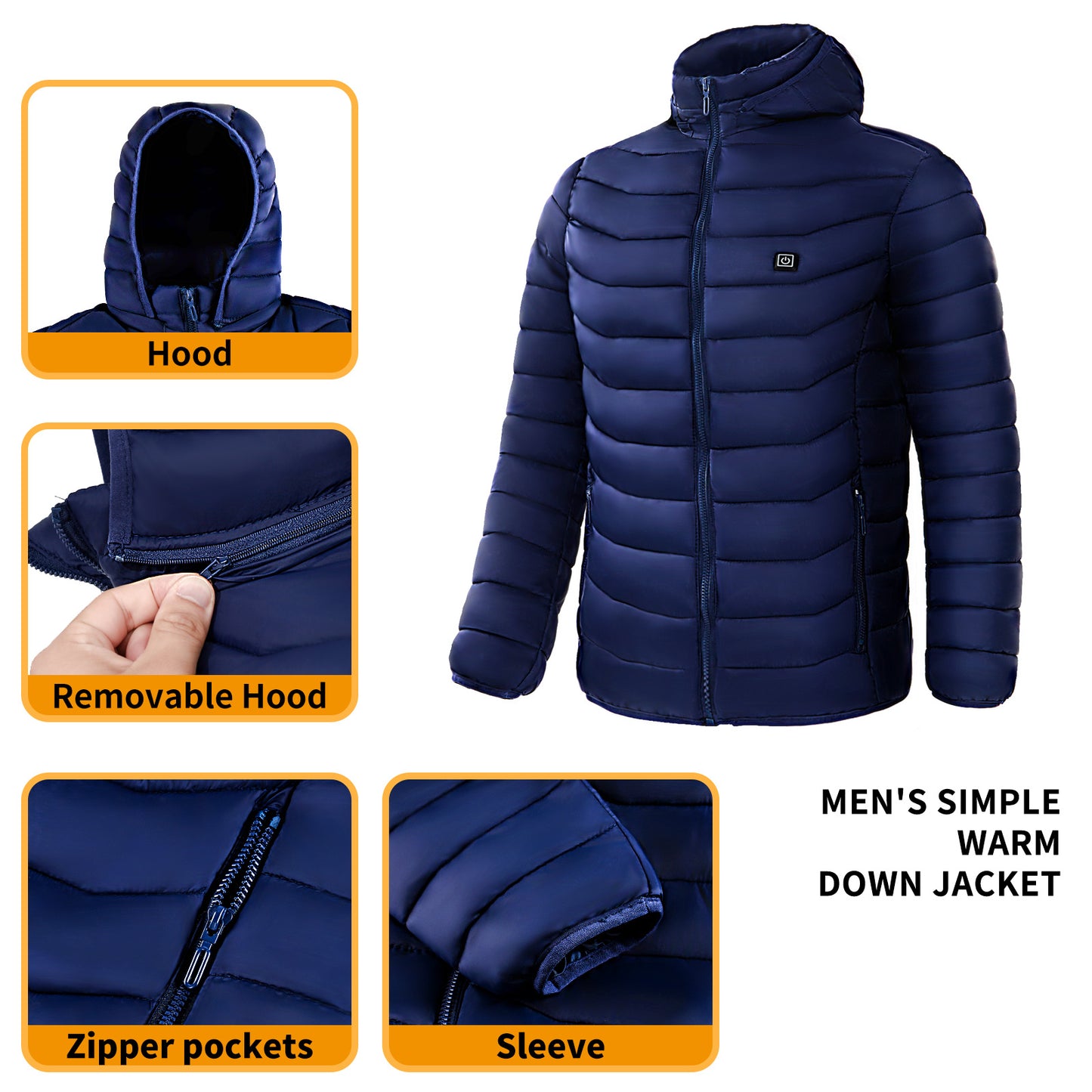 NEW 2024 Men Heated Puffer Jacket Electric Heating Coat Insulated Hood Windbreaker 9Heat Zones