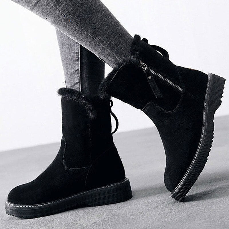 NEW 2025 Autumn Winter All-Match Plus Velvet Mid-Tube Flat Snow Boots