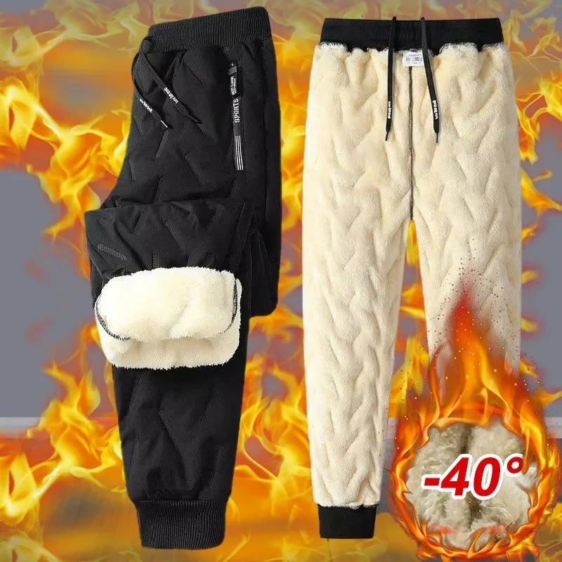 Free Shipping Winter Sweatwear Men Plush Thick Fleece Sweatpant Lambswool Thermal Trousers Casual Pants Waterproof Windproof Warm Cotton Pants