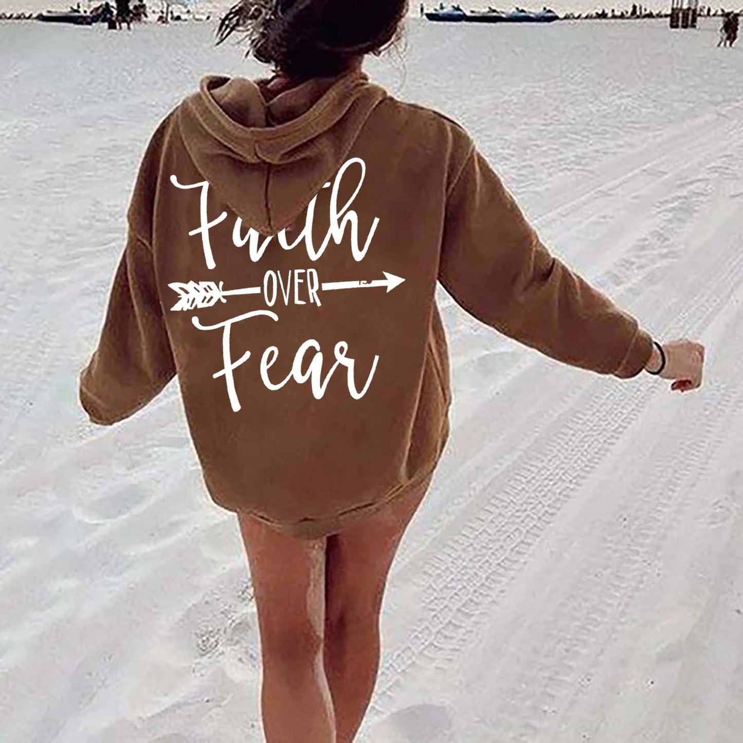 NEW 2024-2025 Plain Letter Printed Kangaroo Pocket Drawstring Women's Brushed Hoody