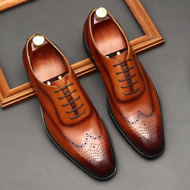 AMAZONY 2025 Brand new Collection Leather Shoes Men's British Pointed Toe Business Formal Wear Lace-up Shoes Men