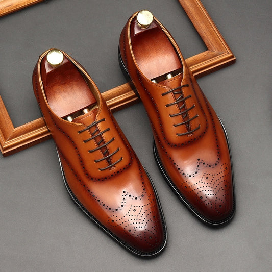 AMAZONY 2025 Brand new Collection Leather Shoes Men's British Pointed Toe Business Formal Wear Lace-up Shoes Men