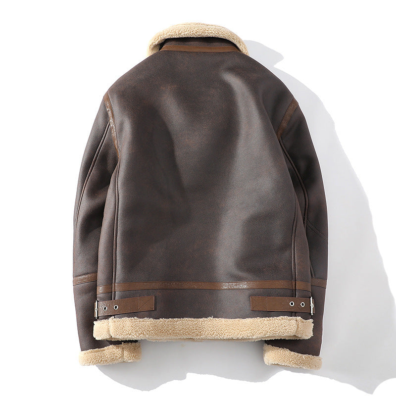 Men's Polo Collar Jacket Casual Plus Size Fur Integrated Fleece-lined Thickened-Free Laptop Stand is a give away