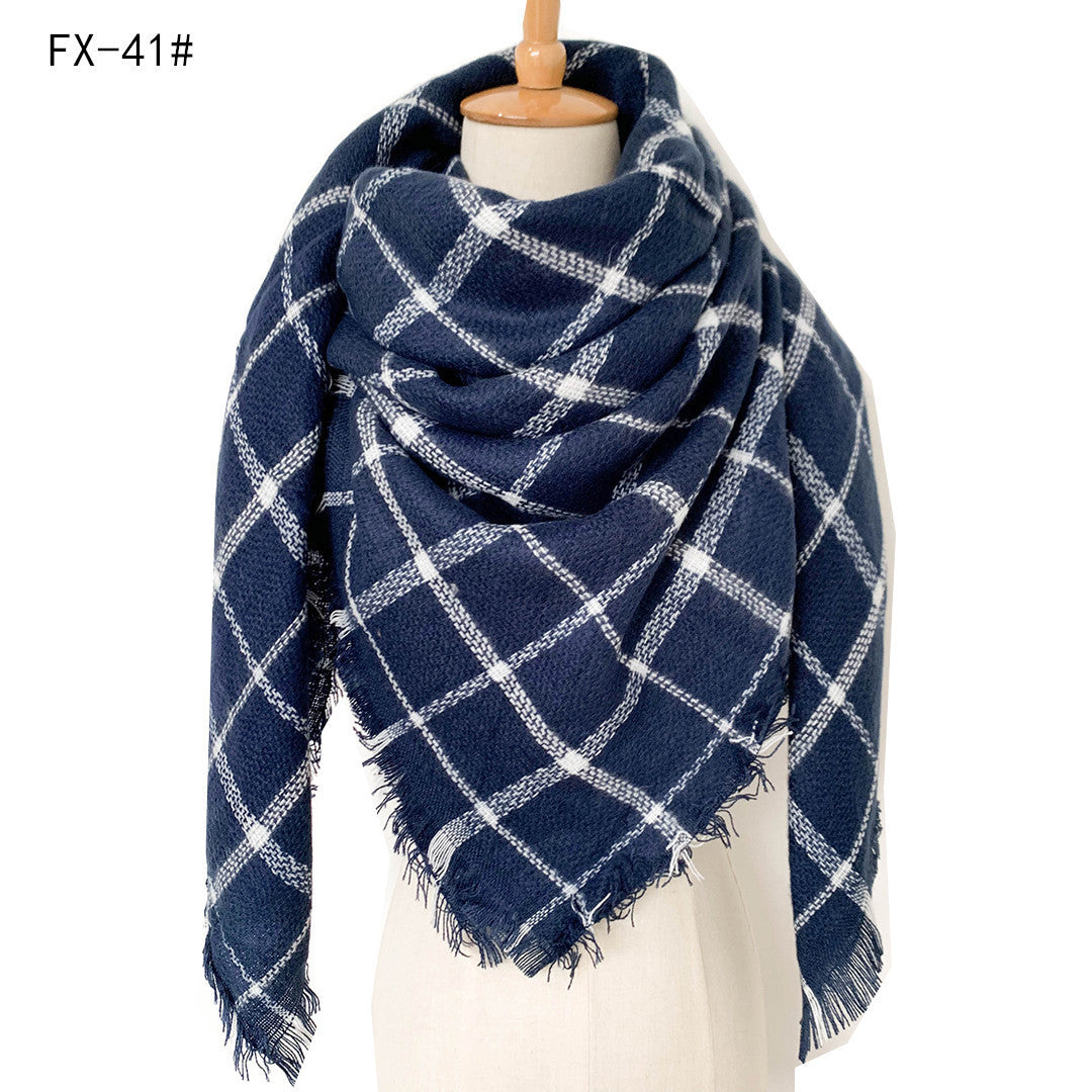 Cashmere-like Double-sided Colorful Plaid Scarf