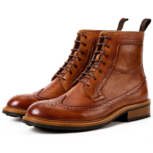 Men's High-top Casual Cowhide Round Toe Leather Boots Oxford Shoes