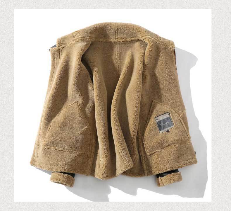 Winter Leather And Fur Jacket Men's Loose Lapels Color Matching Lamb Wool Velvet Padded Thickened Coat - FREE Laptop stand is offer