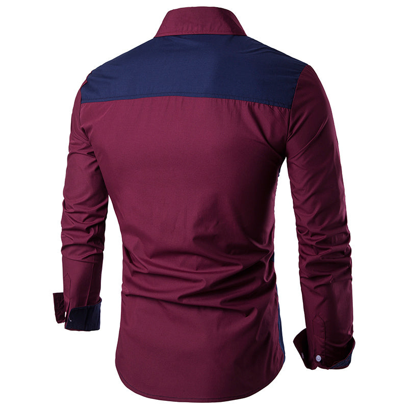 Men's pointed collar long sleeve spliced shirt