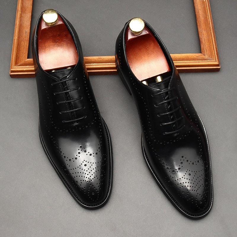 AMAZONY 2025 Brand new Collection Leather Shoes Men's British Pointed Toe Business Formal Wear Lace-up Shoes Men