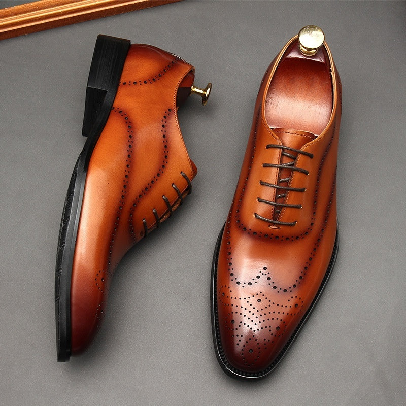 AMAZONY 2025 Brand new Collection Leather Shoes Men's British Pointed Toe Business Formal Wear Lace-up Shoes Men