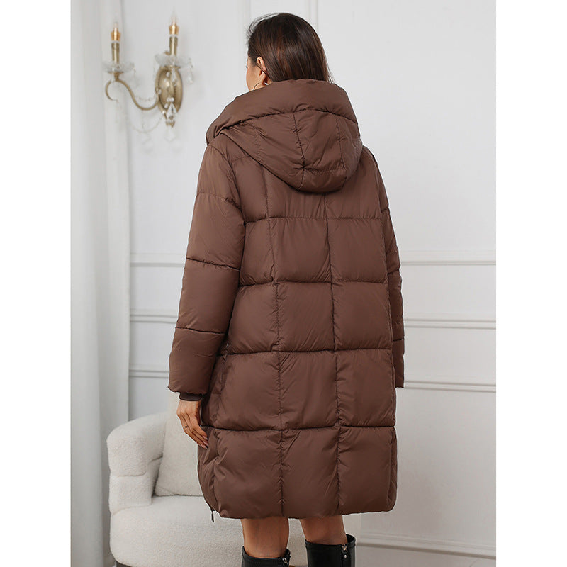NEW 2024-2025 Mid-length Thickened Upgraded Plus Size Fashion Casual Hooded Pure Color Cotton Clothing Coat For Women