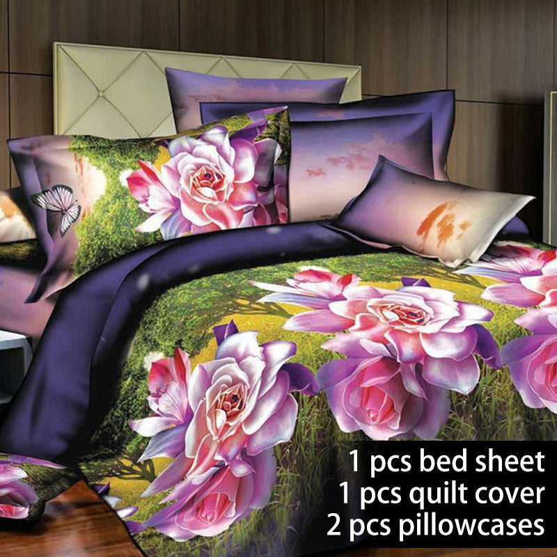 Four-piece set on 3D quilt bed